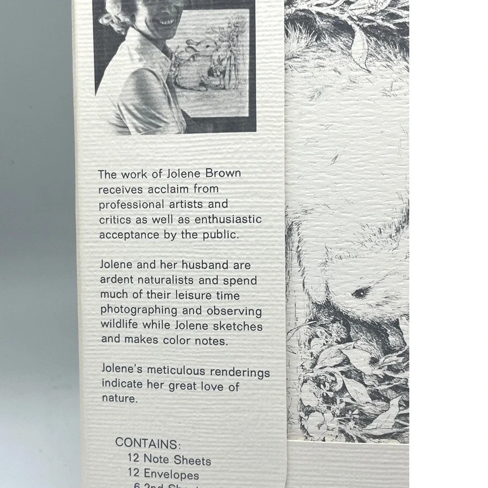 Vtg stationery set pencil drawings Bunnies Nature by artist‎ Jolene Brown 1976